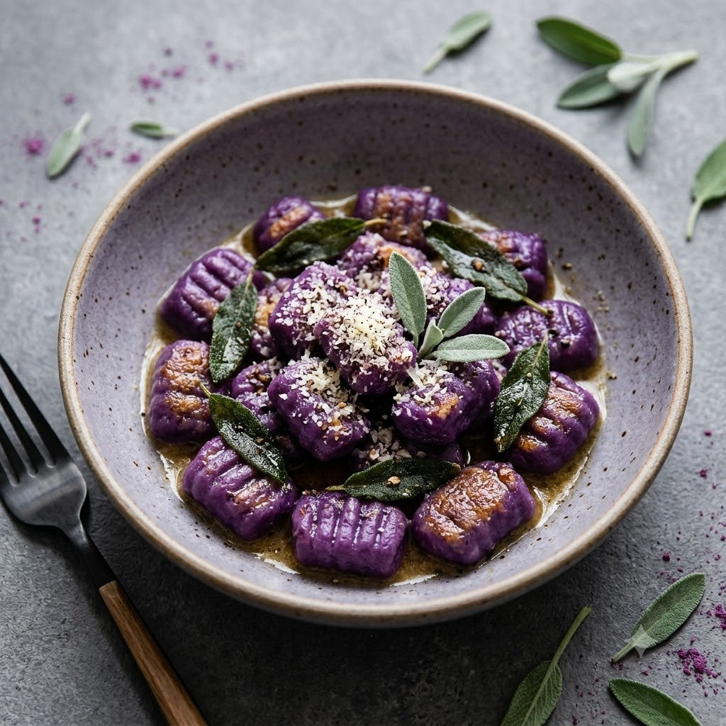 Gnocchis Violets à l'Ube Pur & Beurre de Sauge